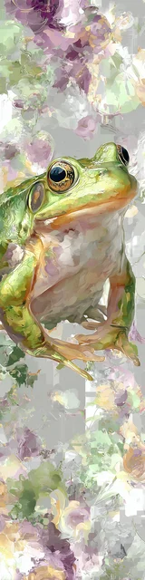 Free printable frog bookmark featuring hazy background green frog